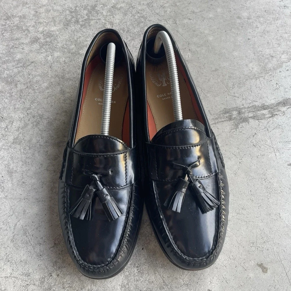 Cole Haan Black Leather Tassel Loafers Mens Size 10